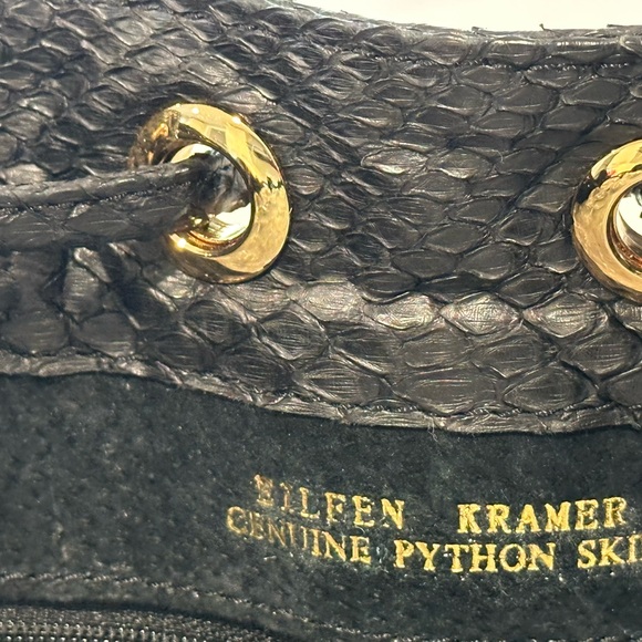 Eileen Kramer Genuine Python Black Shoulder Bag Hobo Purse With Gold Hardware - Picture 8 of 12